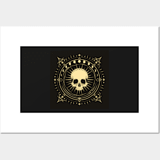 Human Skull with Phases of Moon Esoteric Illustration Posters and Art